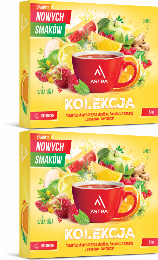 2x Zestaw herbat w torebkach Astra, 6 smaków, 36 sztuk x 1.5g