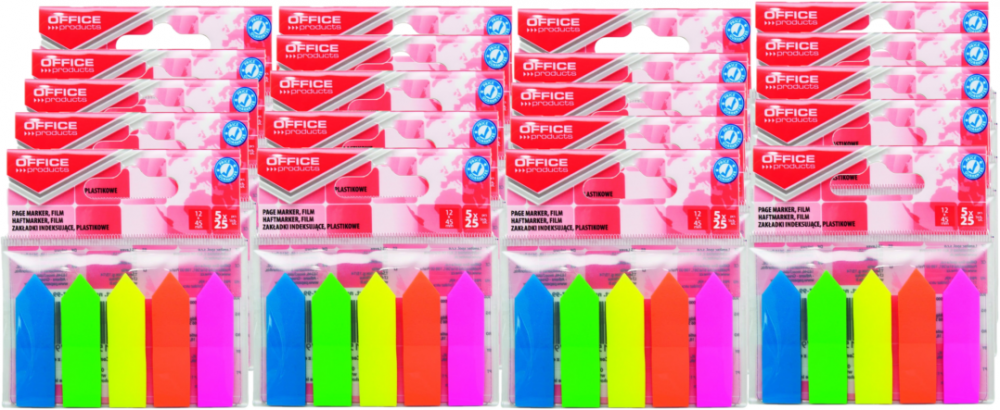 24x zakładki samoprzylepne Office products, strzałki, indeksujace, folia PP, 12x45mm, 5x25 sztuk, mix kolorów
