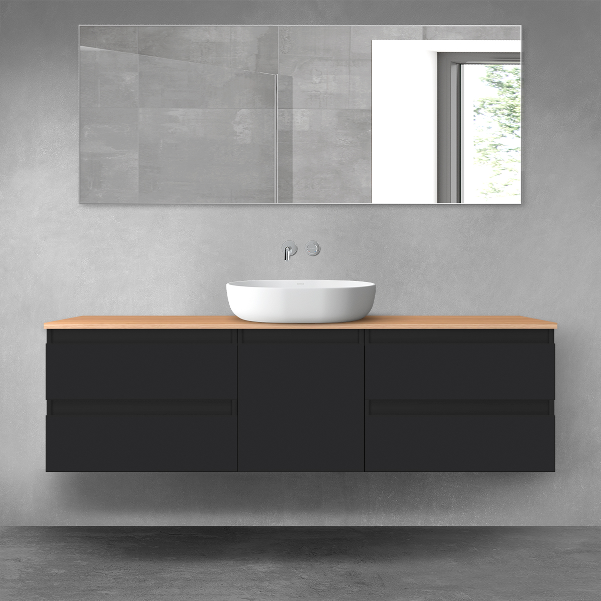 Oltens Vernal zestaw mebli łazienkowych 160 cm z blatem czarny mat/dąb 68403300 - Wysyłka w 24h