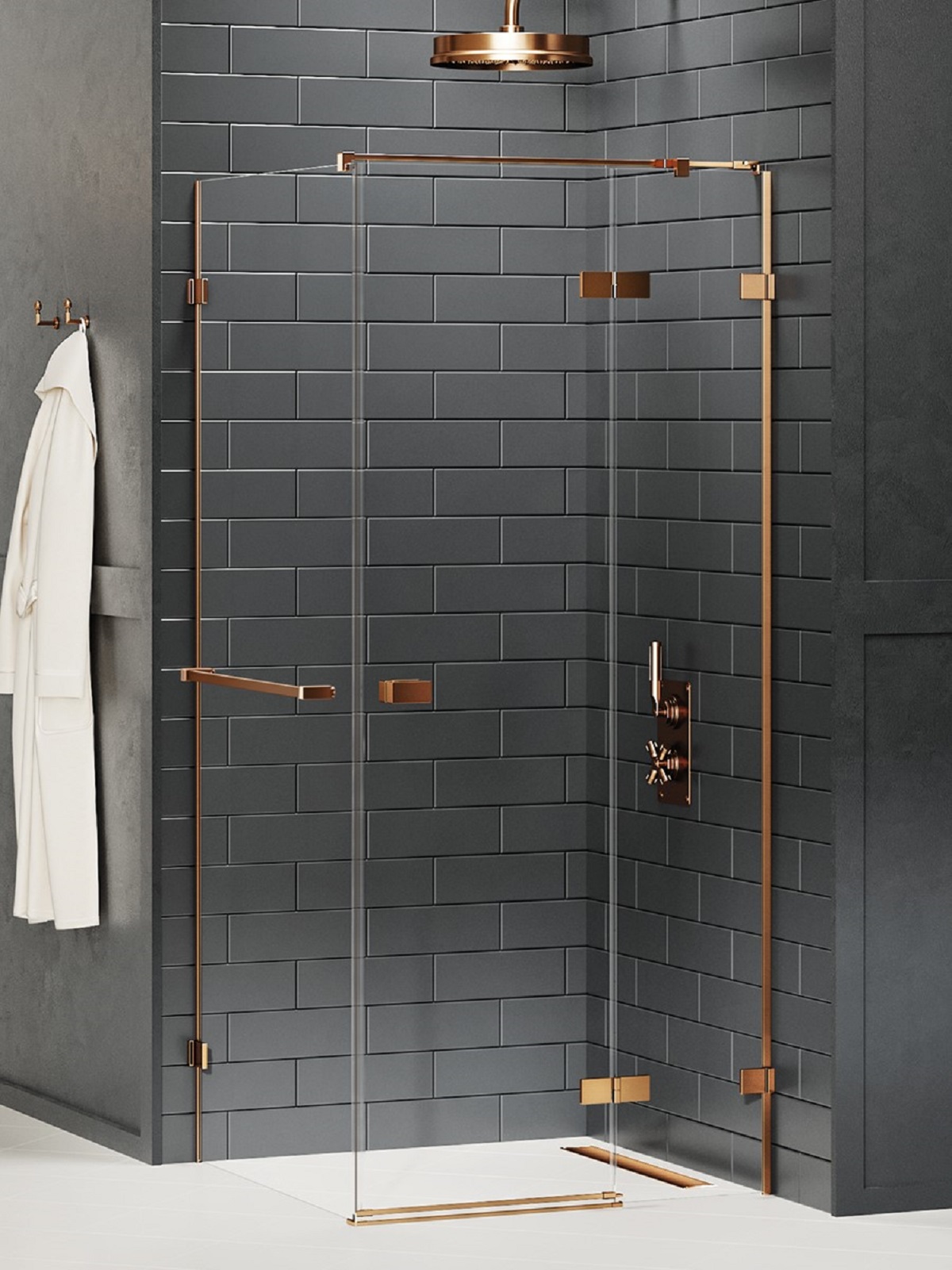 New Trendy Avexa Copper Brushed kabina prysznicowa 90x90 cm kwadratowa prawa miedź szczotkowana/szkło przezroczyste EXK-3643 - Wysyłka w 24h