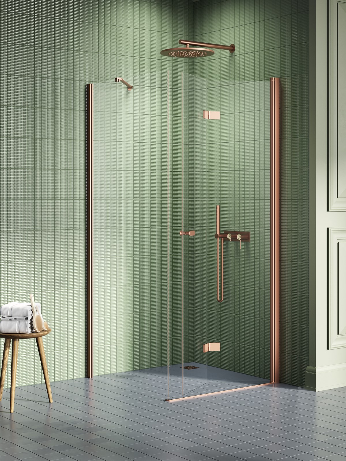 New Trendy New Soleo Copper Brushed kabina prysznicowa 100x90 cm prostokątna miedź szczotkowana/szkło przezroczyste K-2071