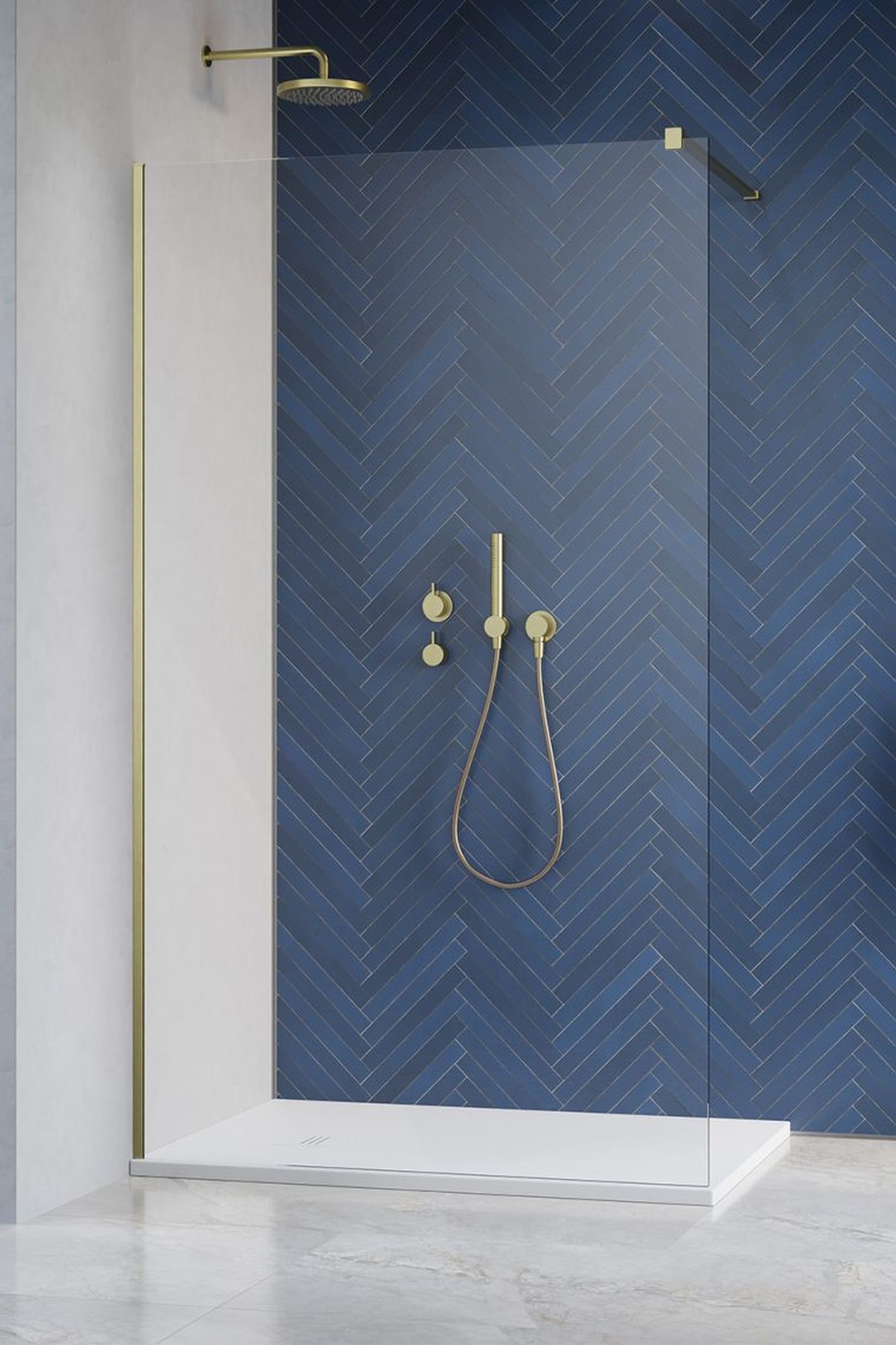 Radaway Modo New Brushed Gold II Walk-In ścianka prysznicowa 50 cm wolnostojąca złoty szczotkowany/szkło przezroczyste 389054-99-01