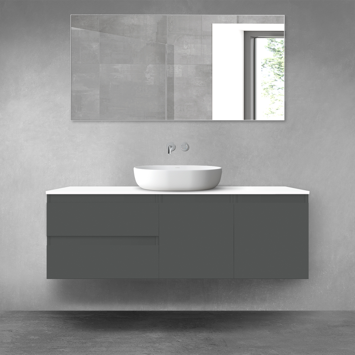 Oltens Vernal zestaw mebli łazienkowych 140 cm z blatem grafit mat/biały połysk 68275400 - Wysyłka w 24h