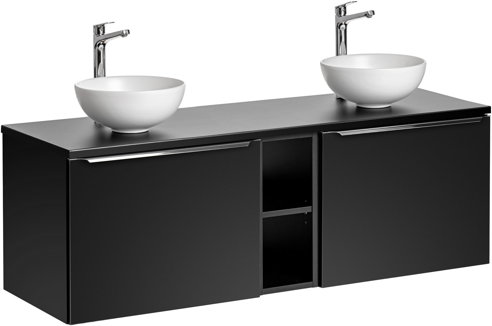 Zestaw meblowy Santa Fe Black szafka podumywalkowa 140 cm czarna z blatem, regałem i umywalkami SET-SFBL B 140CM UN. DOMI MW