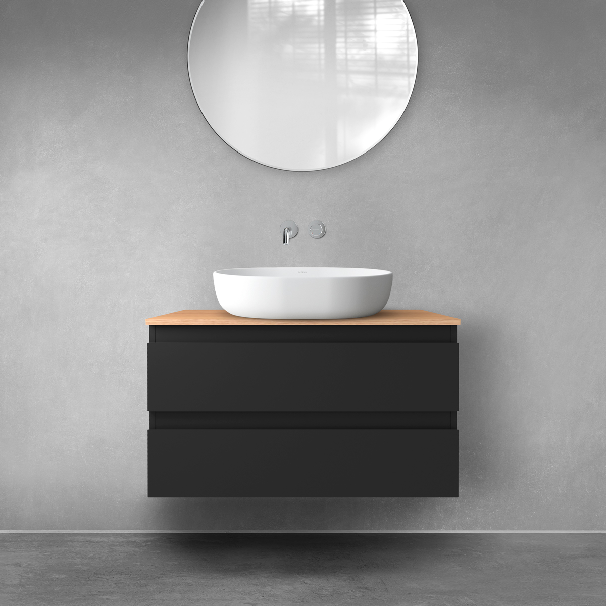 Oltens Vernal szafka 80 cm podumywalkowa wisząca z blatem czarny mat/dąb 68125300 - Wysyłka w 24h