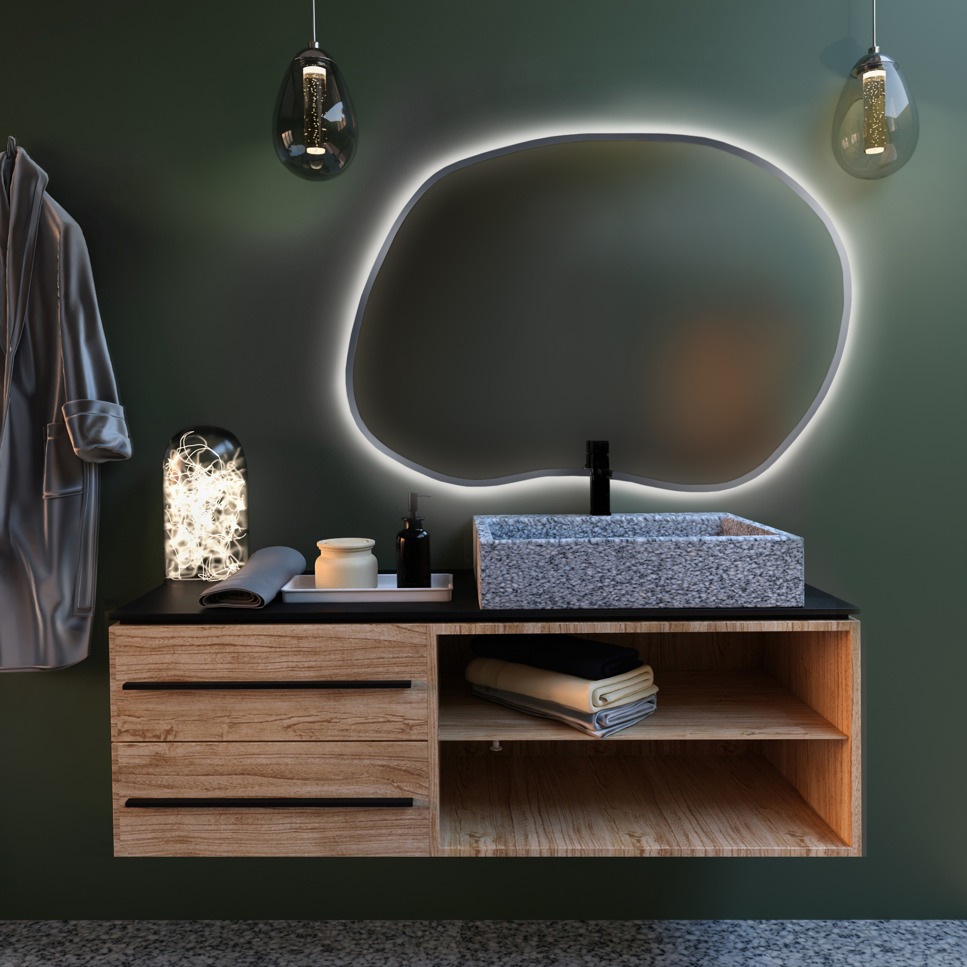 Baltica Design Bright Stain II lustro 50x36 cm srebrne barwa światła neutralna z włącznikiem bezdotykowym
