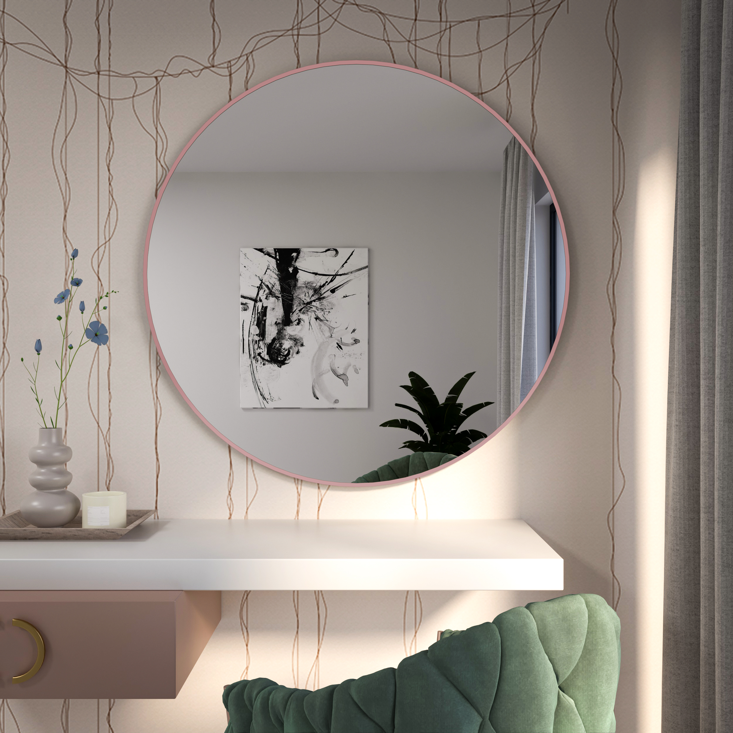Baltica Design Tiny Border Round lustro 90x90 cm okrągłe pudrowy róż
