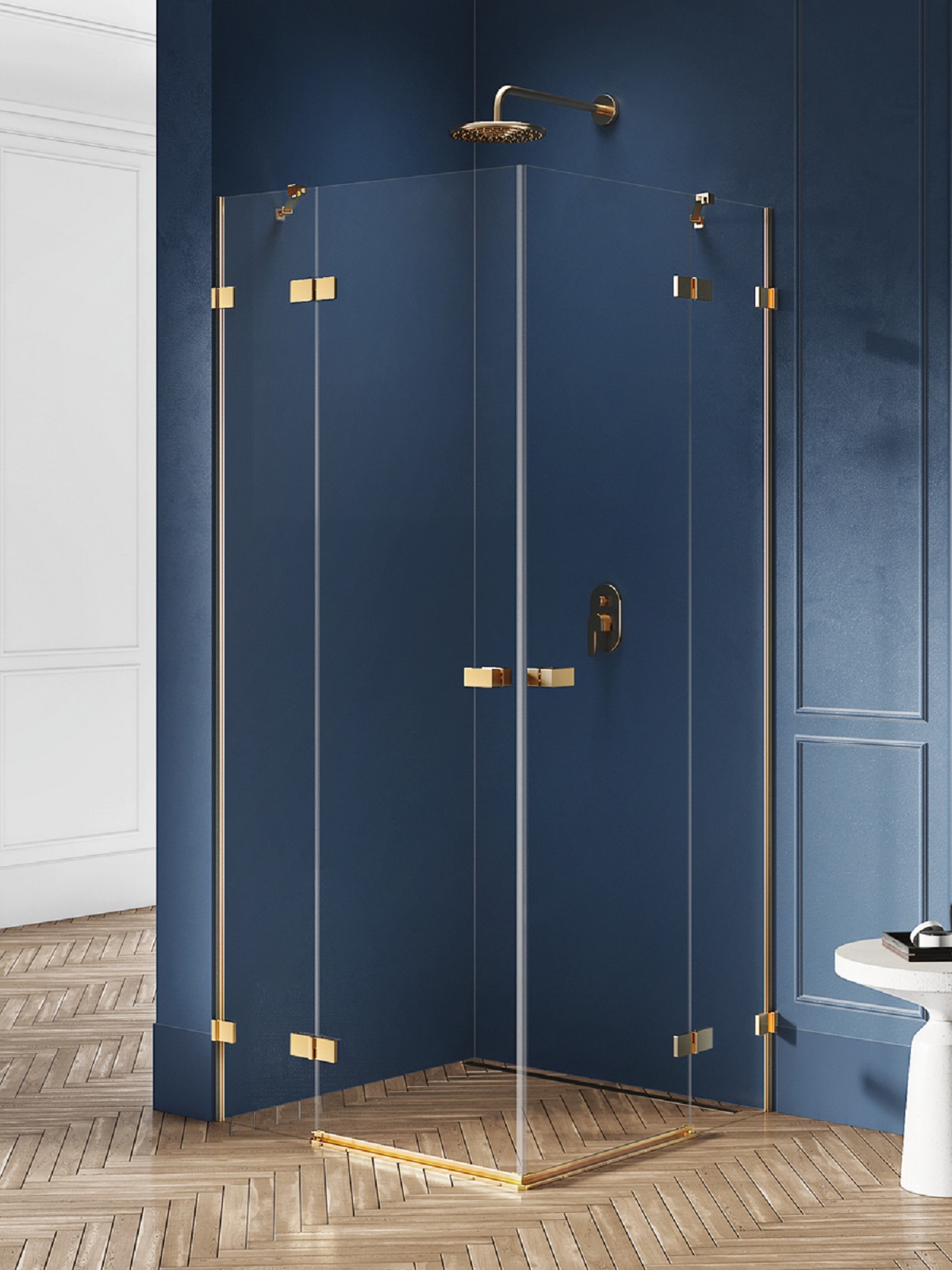 New Trendy Avexa Gold Brushed kabina prysznicowa 90x80 cm prostokątna złoty szczotkowany/szkło przezroczyste EXK-1780