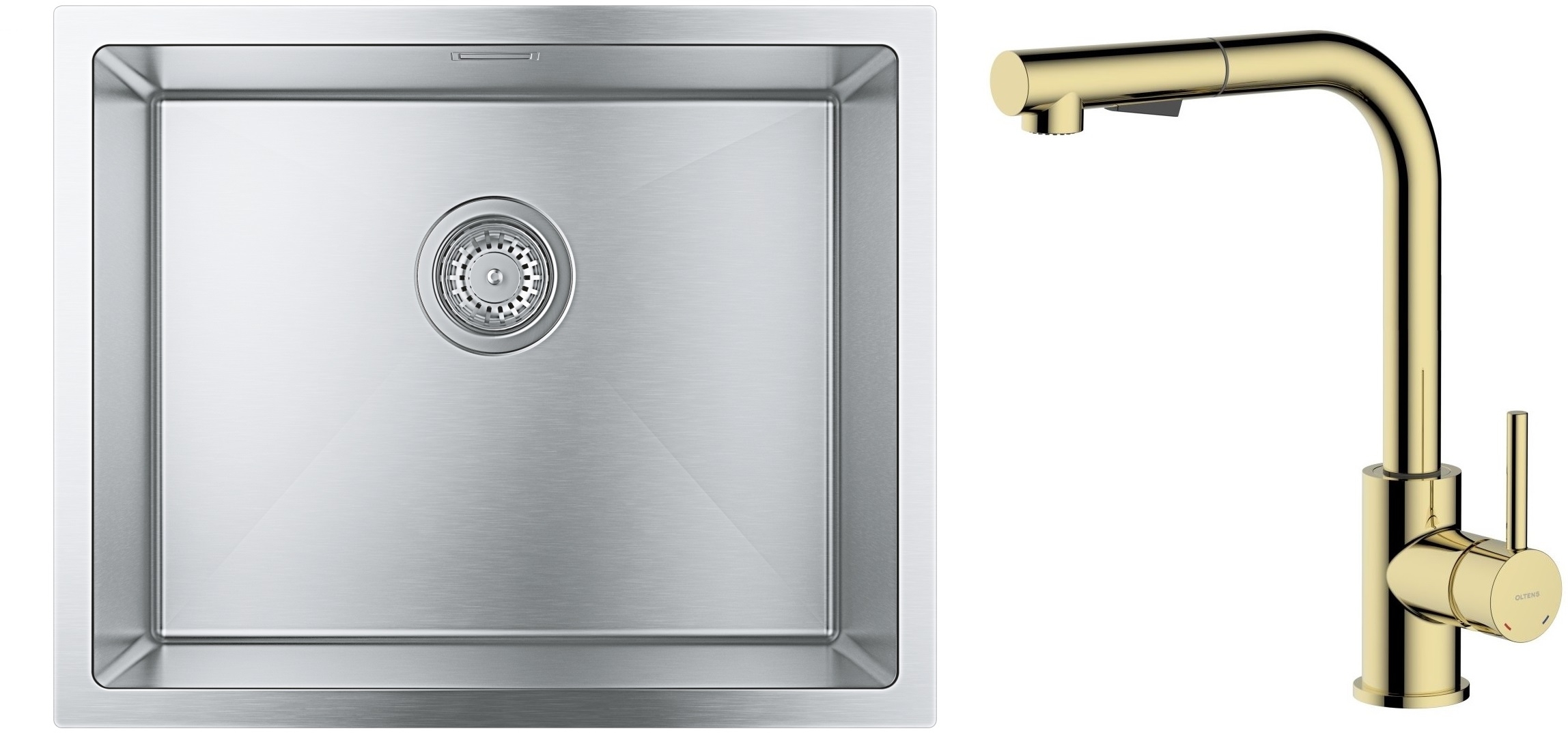 Zestaw Grohe K700 zlewozmywak 55x45 cm z baterią kuchenną Oltens Myvat stal szlachetna/złoty połysk (35205800, 31726SD0) - Wysyłka w 24h