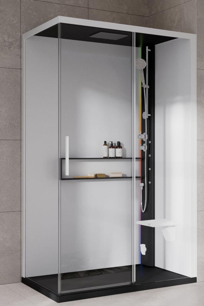 Novellini Glax 2 2.0 2P kabina z hydromasażem 120x90 cm parowa z brodzikiem prawa czarna G222P299DT5-1HU