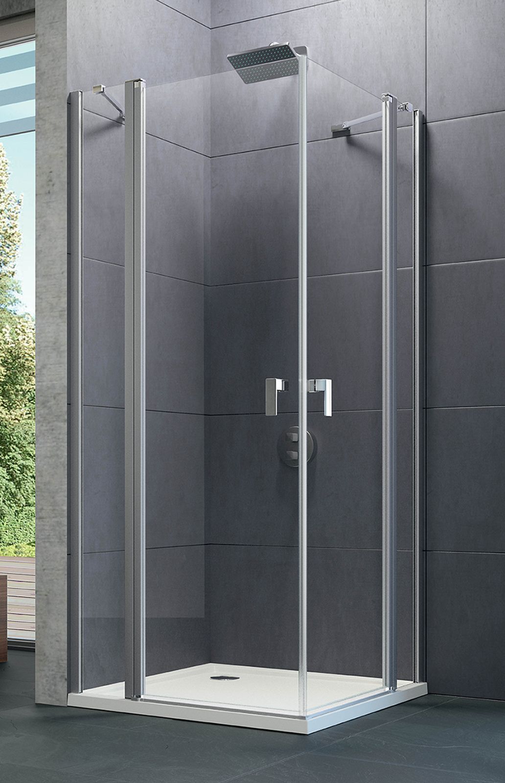 Hüppe Design Pure 4-kąt drzwi prysznicowe 80 cm czarny mat/szkło przezroczyste Anti-Plaque 8P0704.123.322