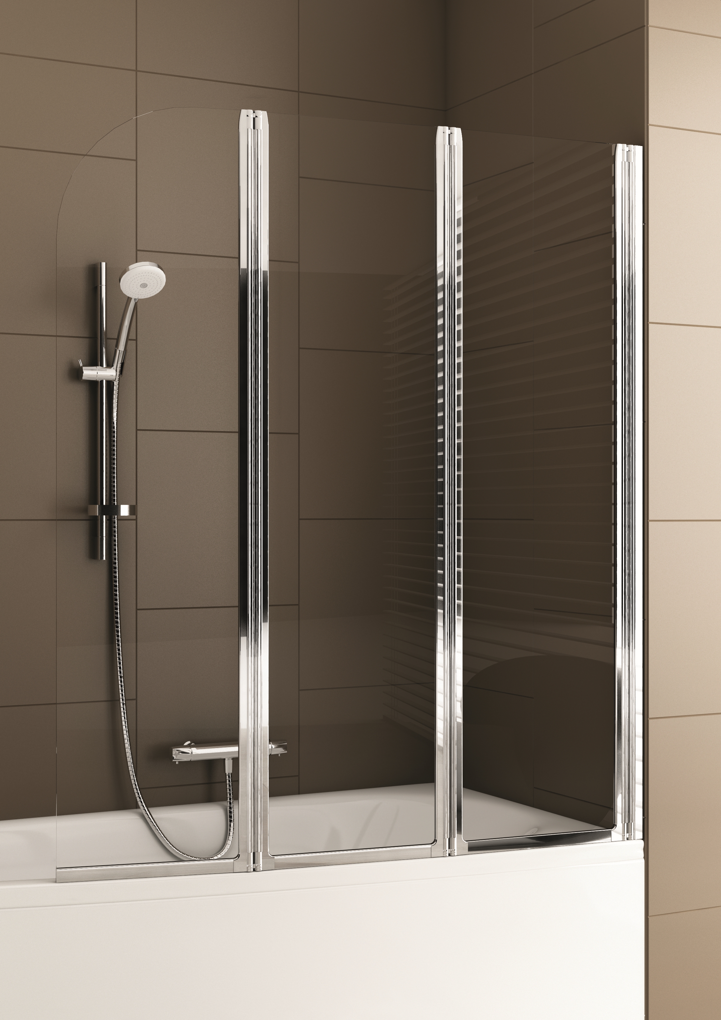 KFA Armatura Modern parawan nawannowy 120 cm 3-częściowy szkło przezroczyste 170-06956P