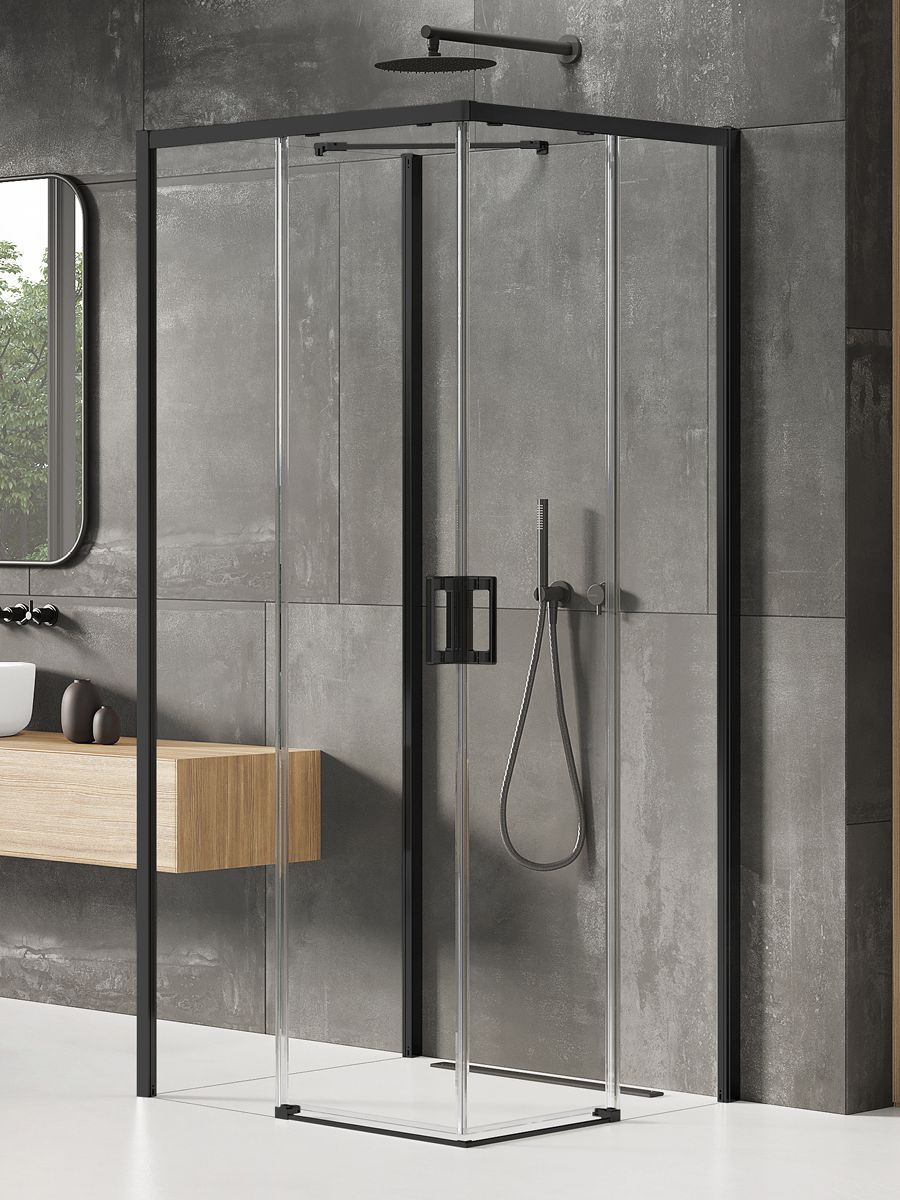 New Trendy Prime Black kabina prysznicowa 100x90 cm prostokątna przyścienna prawa czarny mat/szkło przezroczyste K-1530