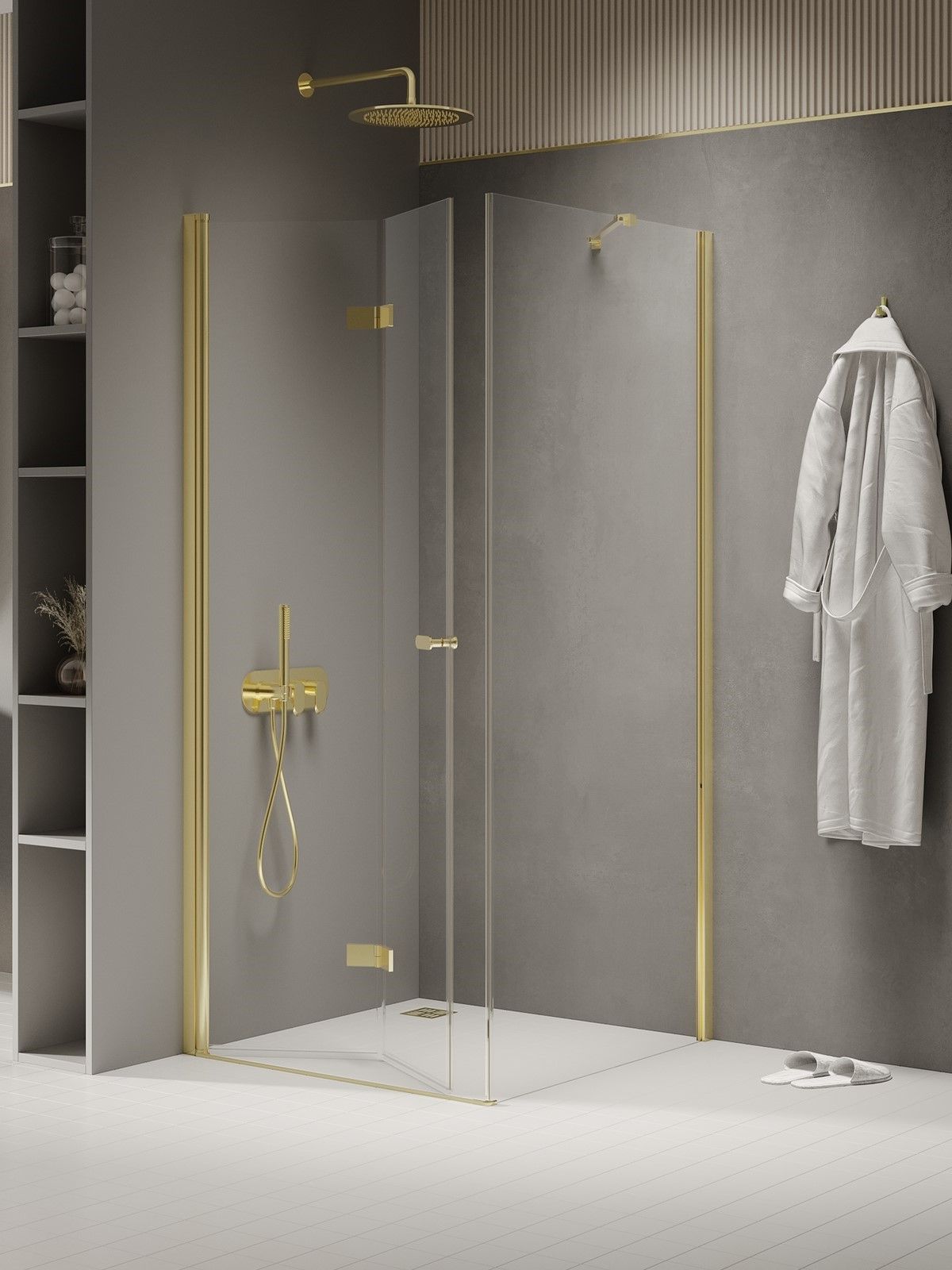 New Trendy New Soleo Light Gold kabina prysznicowa 90x90 cm kwadratowa złoty połysk/szkło przezroczyste K-1909 - Wysyłka w 24h