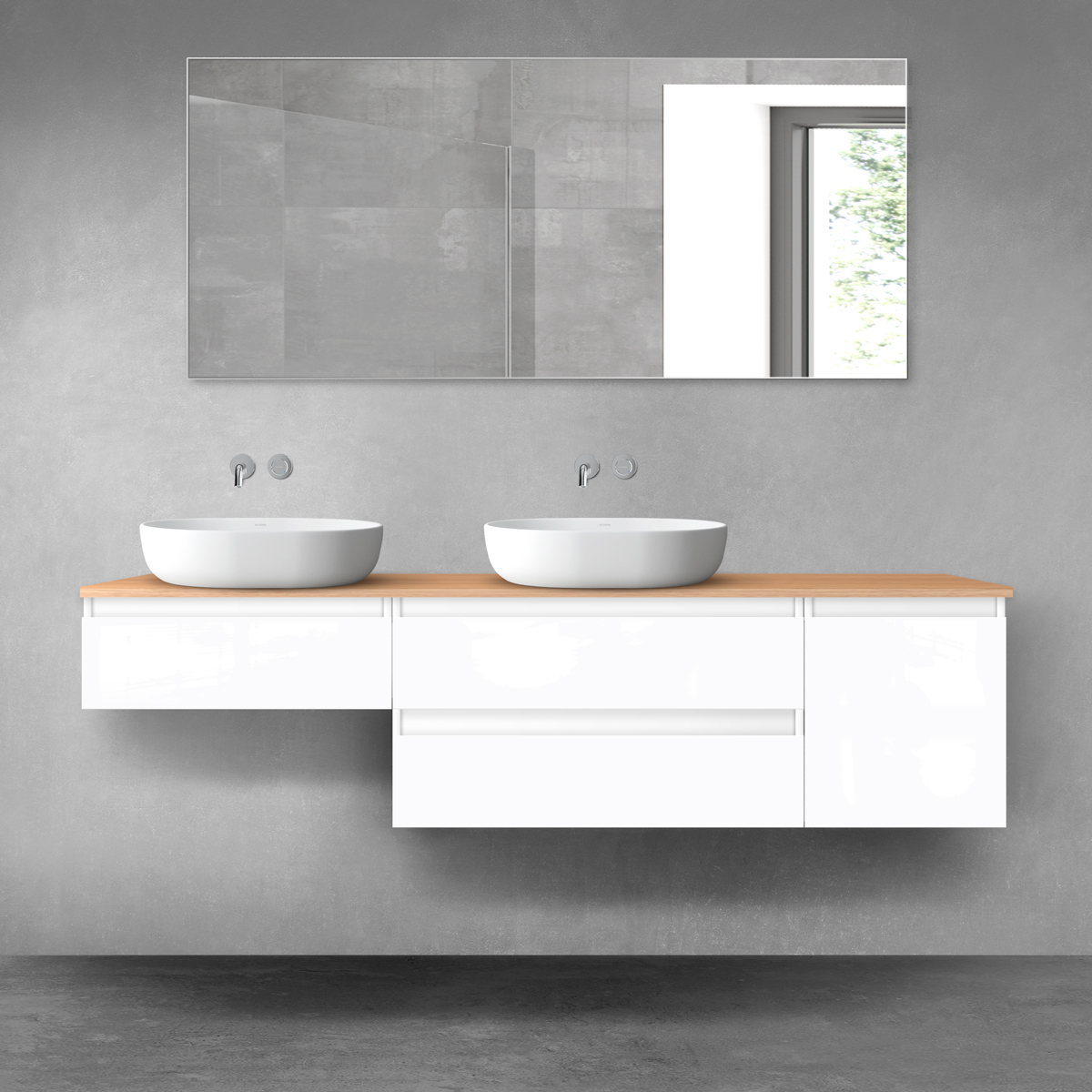 Oltens Vernal zestaw mebli łazienkowych 180 cm z blatem biały połysk/dąb 68523000 - Wysyłka w 24h
