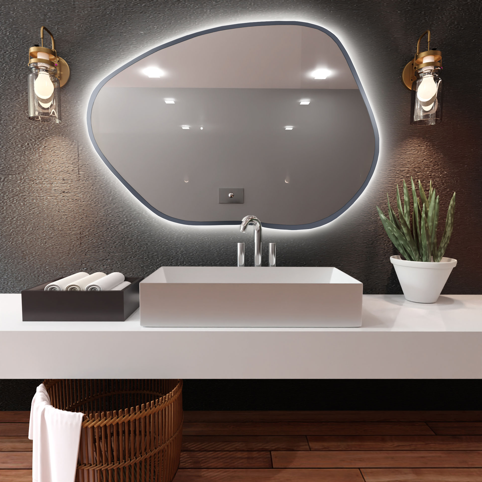 Baltica Design Bright Stain I lustro 70x50 cm srebrne barwa światła neutralna z włącznikiem bezdotykowym