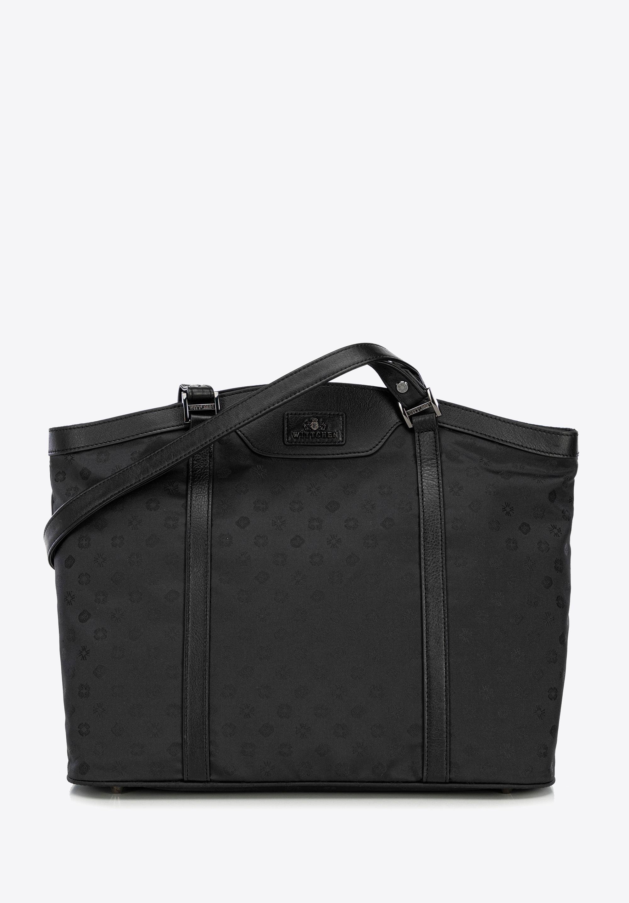 Torebka shopperka z żakardu i skóry w monogramy czarna