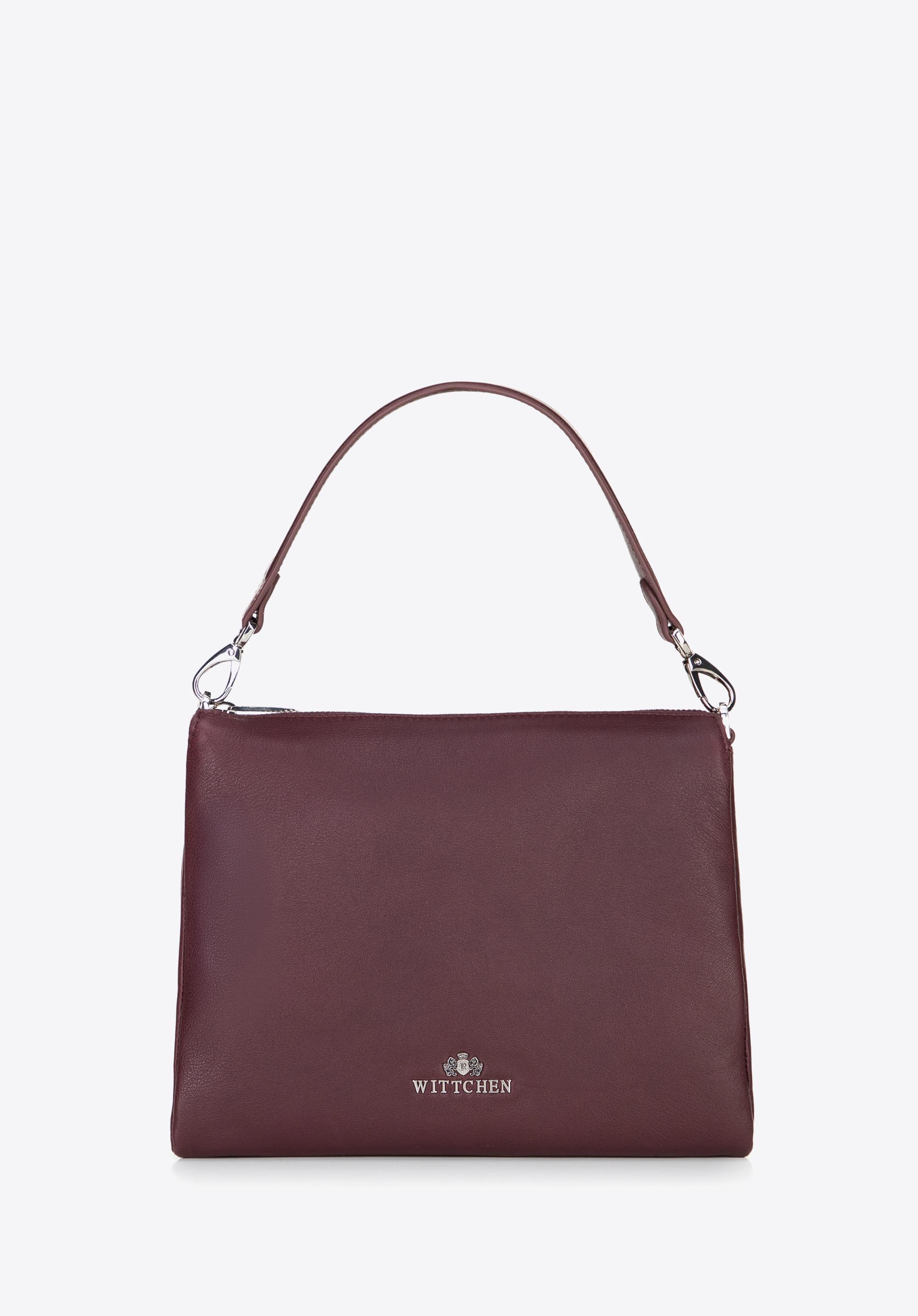 Damska crossbody trójkomorowa ze skóry bordowa