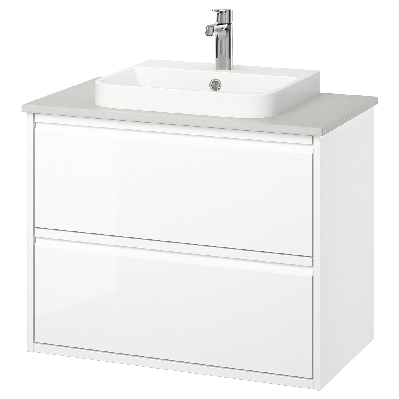 IKEA ÄNGSJÖN / BACKSJÖN szaf umyw z szufladami/umyw/bateria, połysk biały, 82x49x71 cm