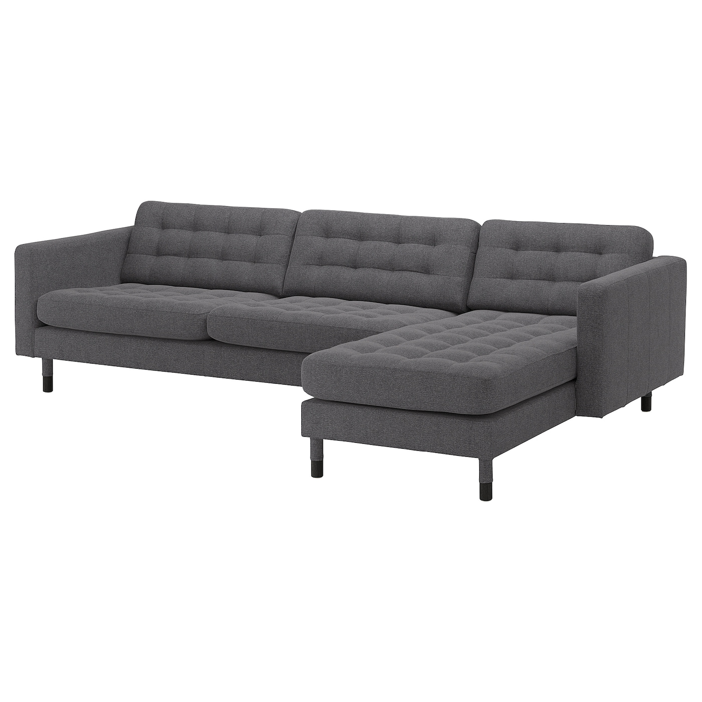 IKEA LANDSKRONA sofa 4-osobowa z szezlongiem, Gunnared ciemnoszary/drewno/czarny, Szerokość: 280 cm