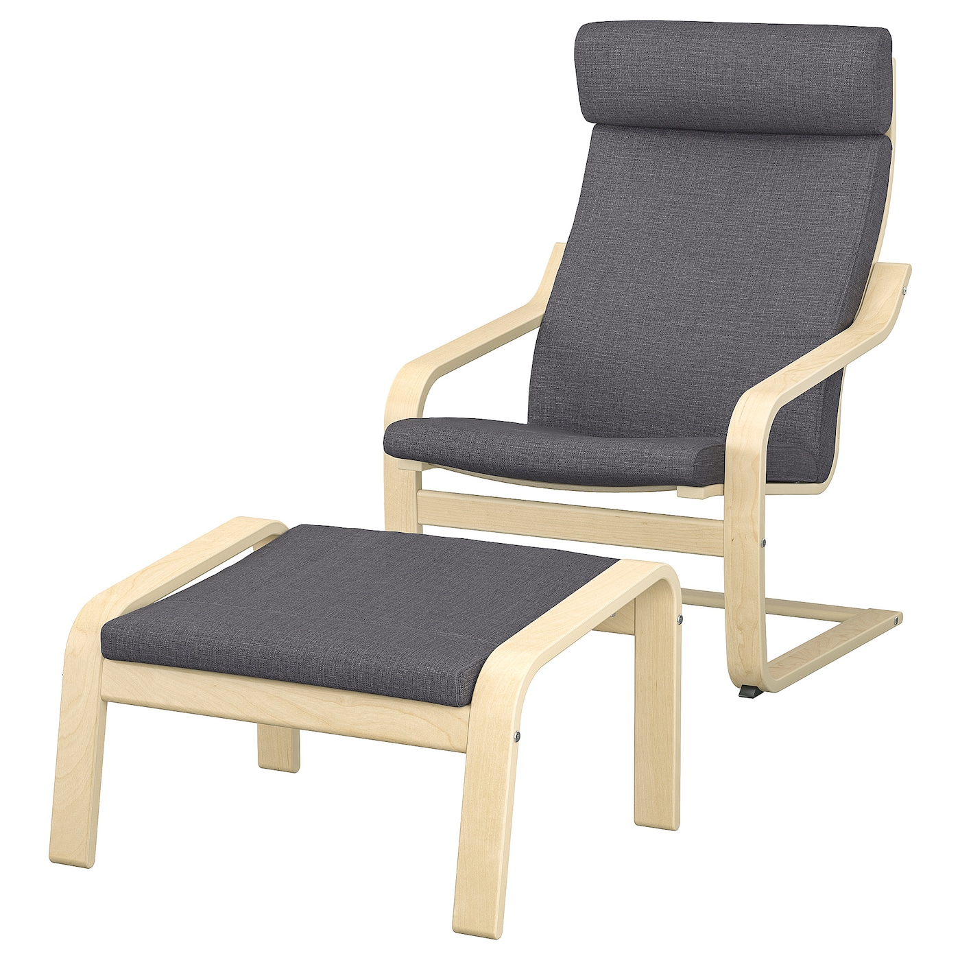 IKEA POÄNG fotel/podnóżek, okl brzoz/Skiftebo ciemnoszary