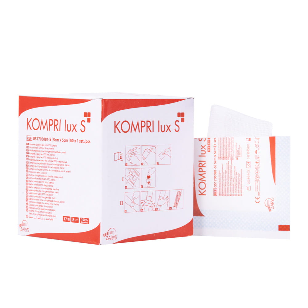 Kompresy jałowe gazowe bez nitki RTG Kompri lux S 5x5 cm 50 szt