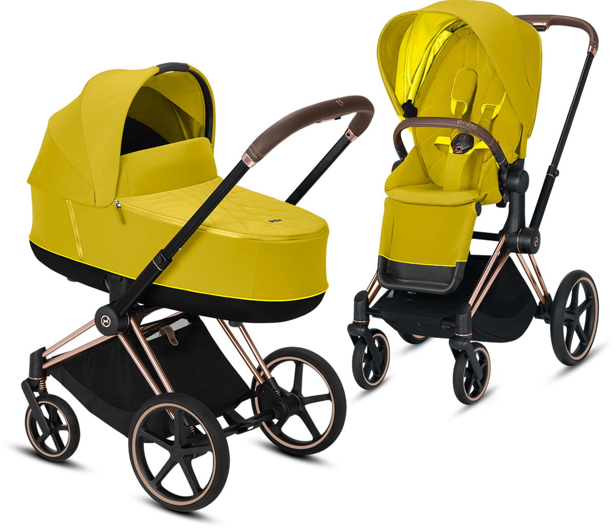 Cybex, Priam 2.0 - wózek spacerowy z gondolą Lux-Mustard Yellow-Chrome z czarną rączką
