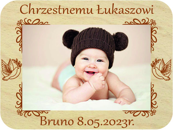 Pamiątka Chrztu Świętego prezent dla Chrzestnych podziękowanie ramka na zdjęcie Chrzest Święty, drewniana kartka z życzeniami IMIĘ grawer