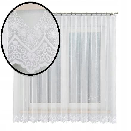 Delikatna firana z haftem na dole 180x450 taśma - Elegancki Design