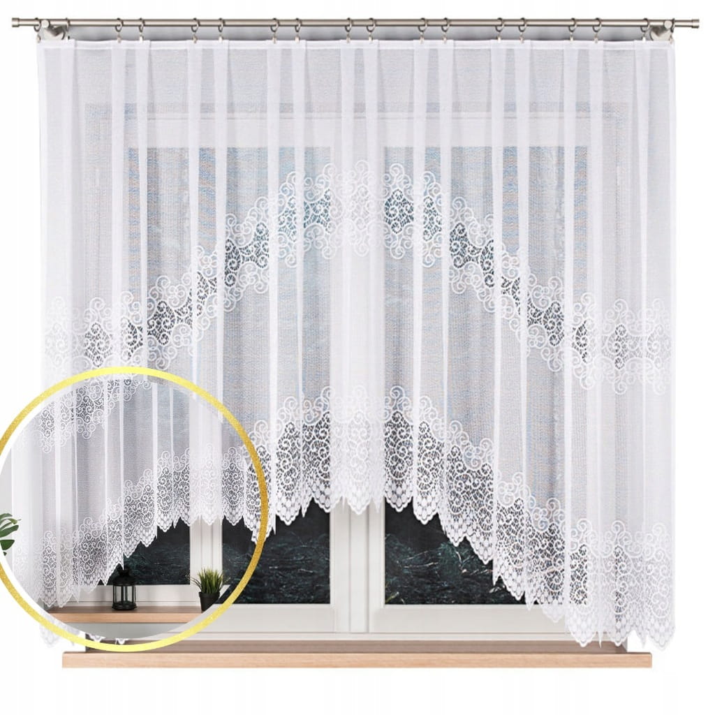 Firana do pokoju krótka żakard 300 cm x 160 biała WALENCJA