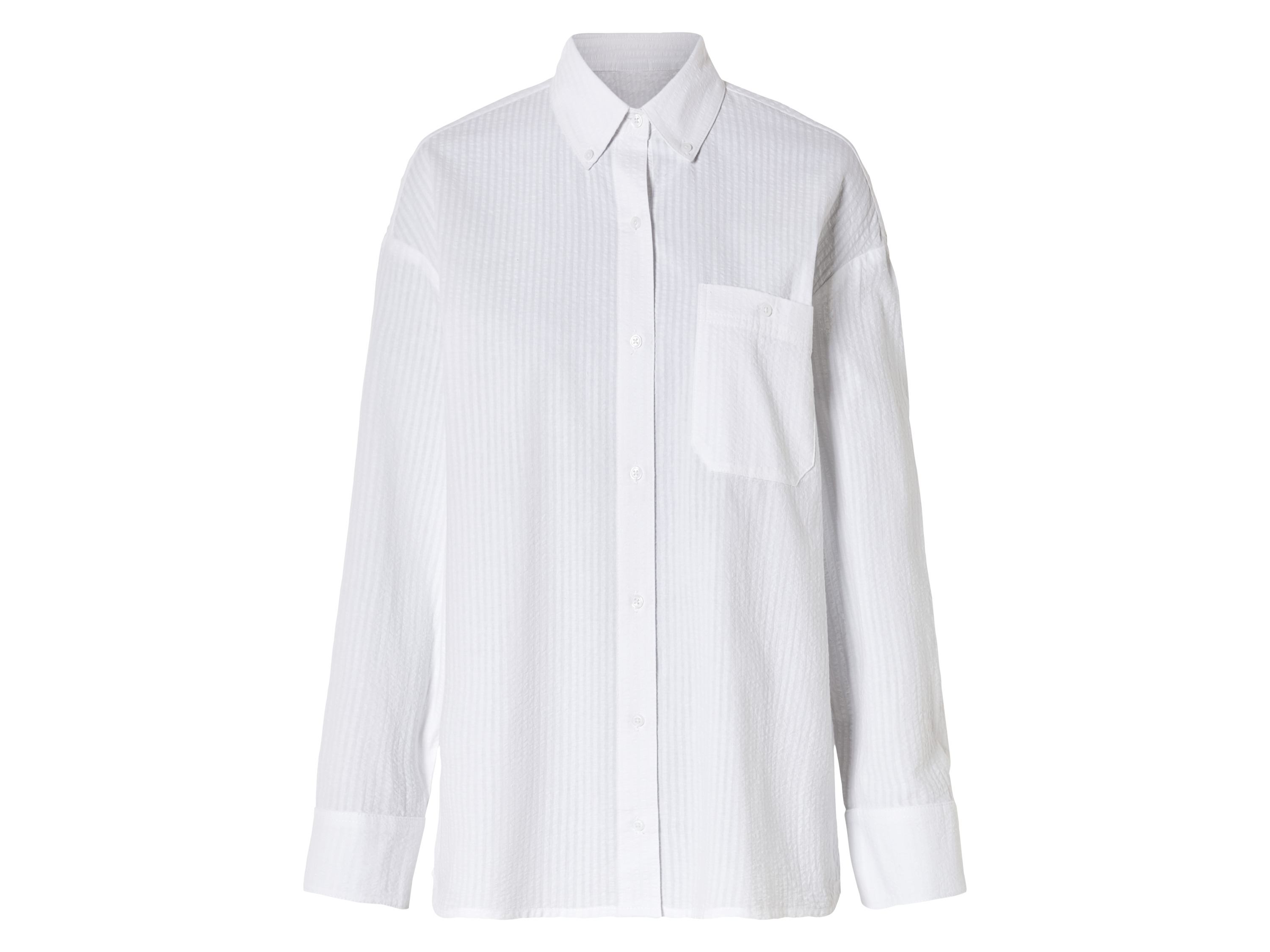 esmara Bluza damska oversize z zapinanym kołnierzem 38, Paski, biały