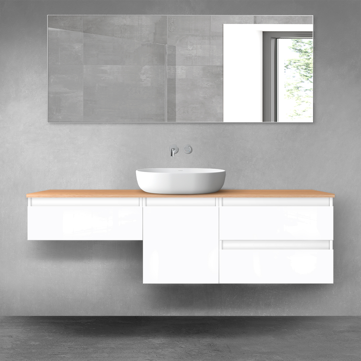Darmowa Dostawa - Zestaw mebli łazienkowych 160x46.4x48.6 cm podumywalkowa wisząca biała-dab Oltens Vernal 68427000