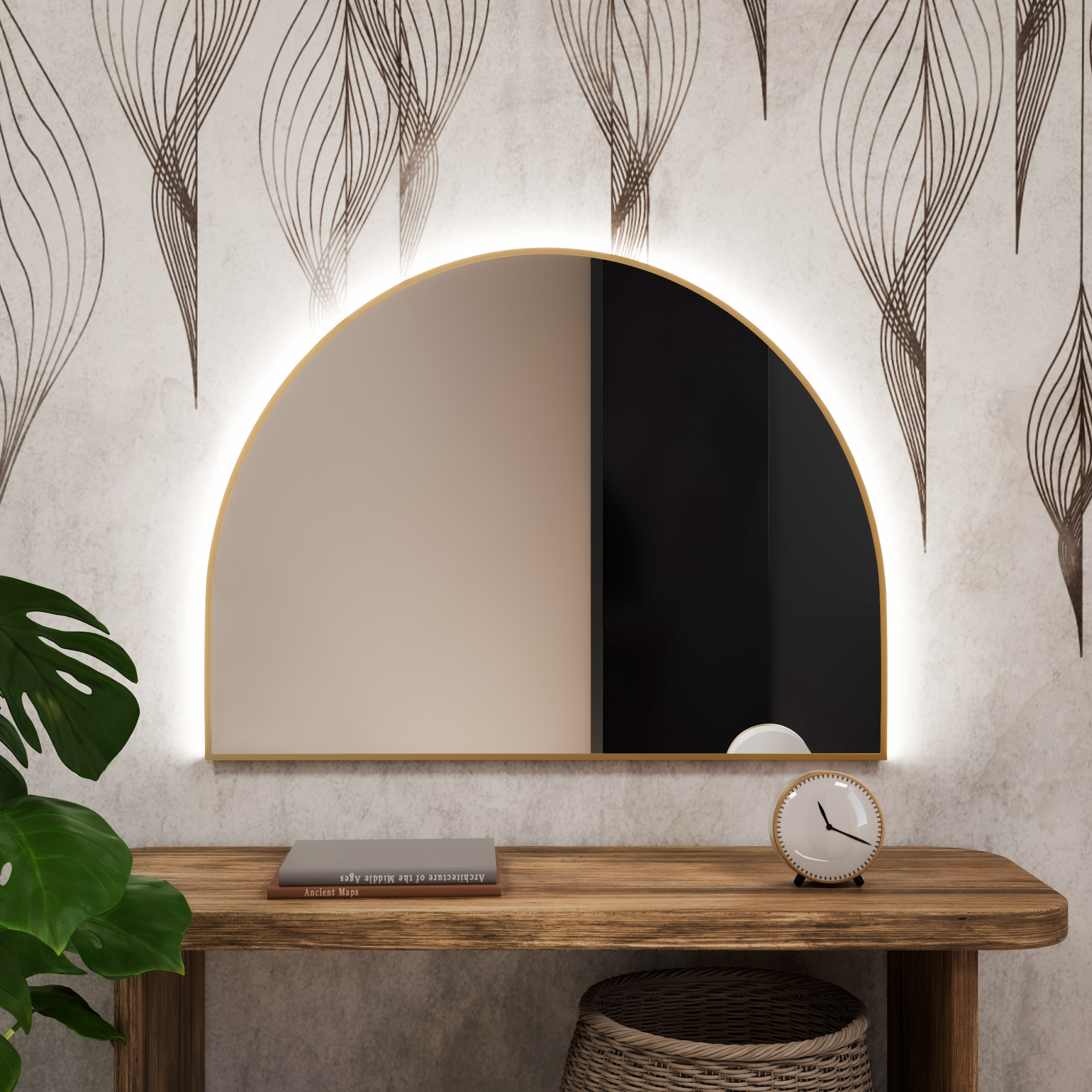 Darmowa Dostawa - Lustro 140x90 cm z oświetleniem złoty Baltica Design Tiny Border Semi Round 5904107925981