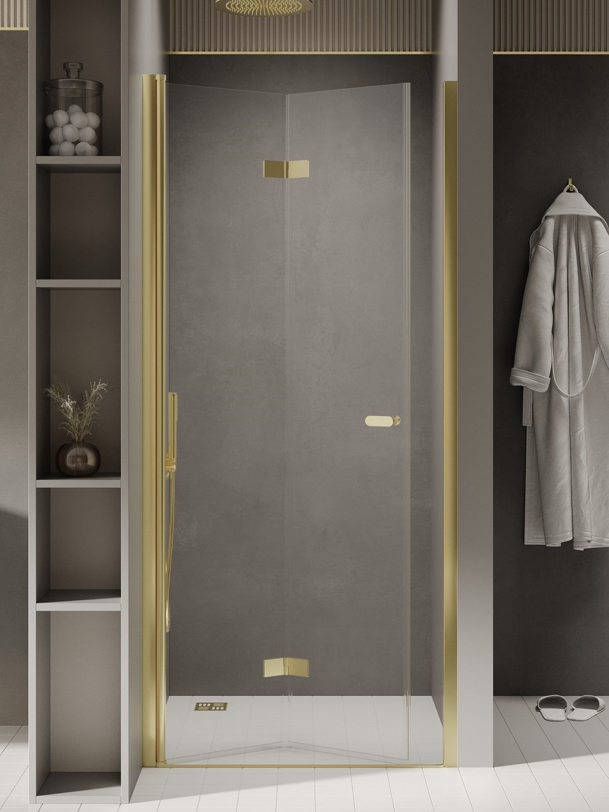 Darmowa Dostawa - Drzwi prysznicowe 80 cm składane złoty połysk/szkło przezroczyste New Trendy New Soleo Light Gold D0462A