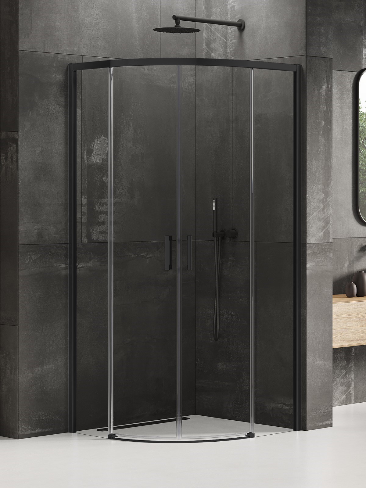 Darmowa Dostawa - Kabina prysznicowa 80x80 cm półokrągła czarny mat/szkło przezroczyste New Trendy Prime Black K3556