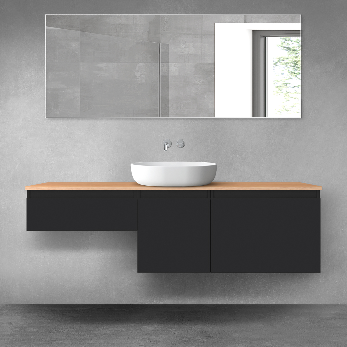 Darmowa Dostawa - Zestaw mebli łazienkowych 160x46.4x48.6 cm podumywalkowa wisząca czarna-dab Oltens Vernal 68434300