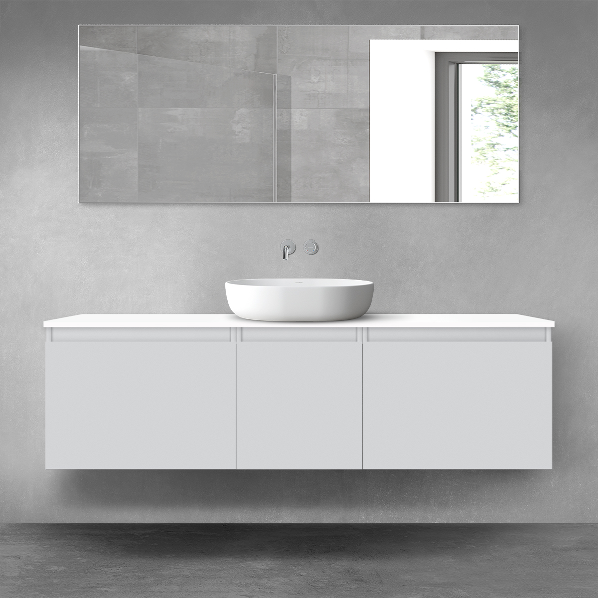 Darmowa Dostawa - Zestaw mebli łazienkowych 160x46.4x48.6 cm podumywalkowa wisząca biała-szara Oltens Vernal 68421700