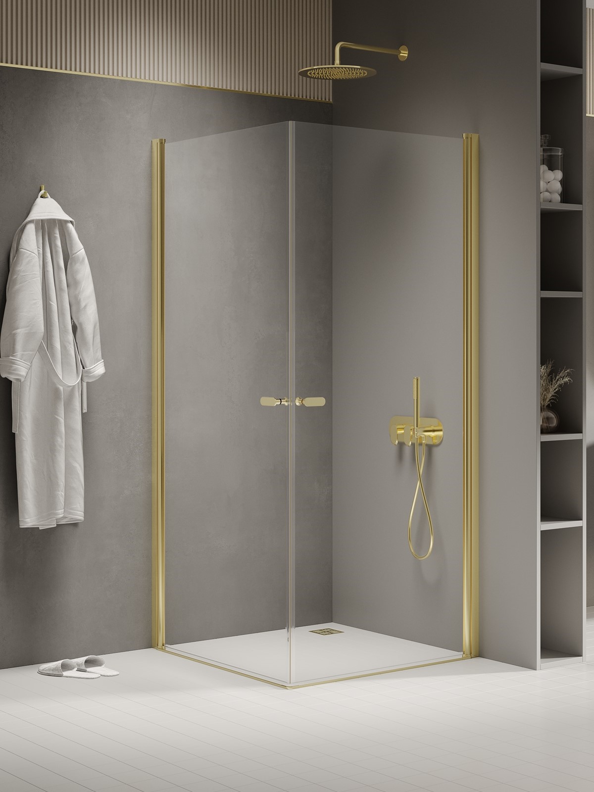 Darmowa Dostawa - Kabina prysznicowa 80x70 cm prostokątna złoty połysk/szkło przezroczyste New Trendy New Soleo Light Gold K1876