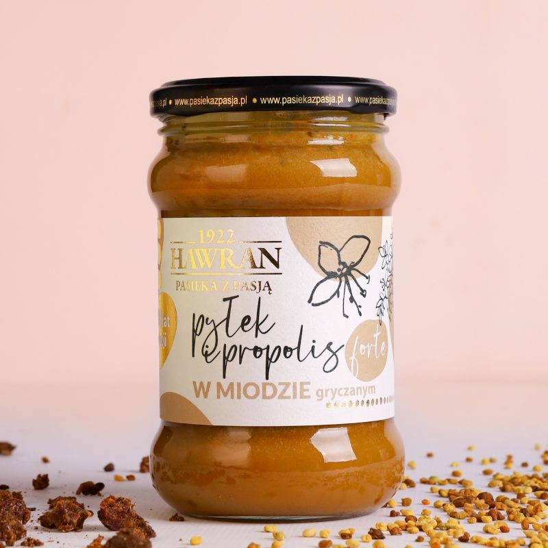 Pyłek i propolis FORTE w miodzie gryczanym 370g - Pasieka z Pasją Hawran