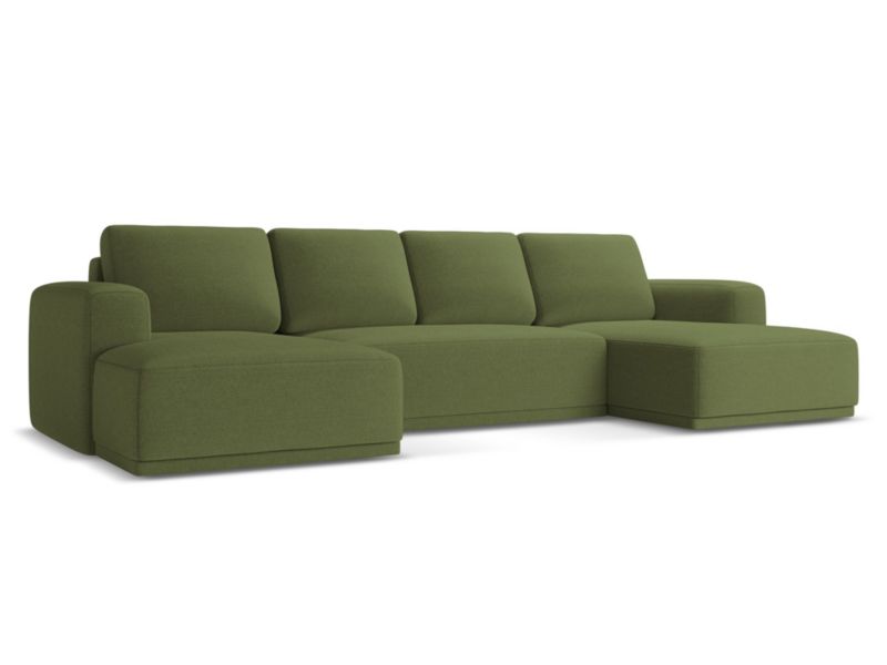 Sofa panoramiczna z funkcją spania Makamii Kaila z tkaniny szenilowej 333x160 cm butelkowa zieleń 1 szt.