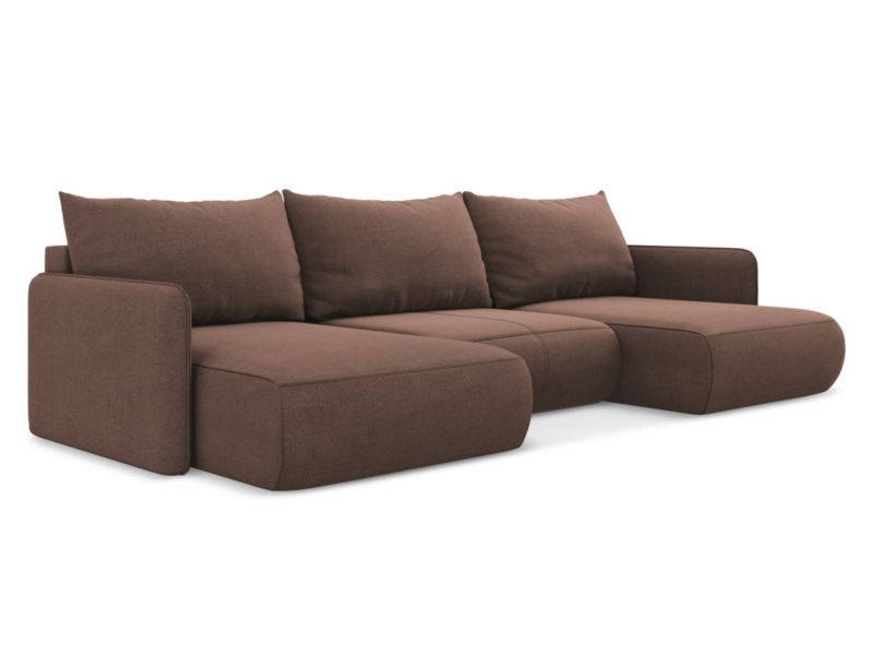 Sofa panoramiczna z funkcją spania Makamii Nanea z tkaniny strukturalnej 290x148 cm pudrowy róż 1 szt.