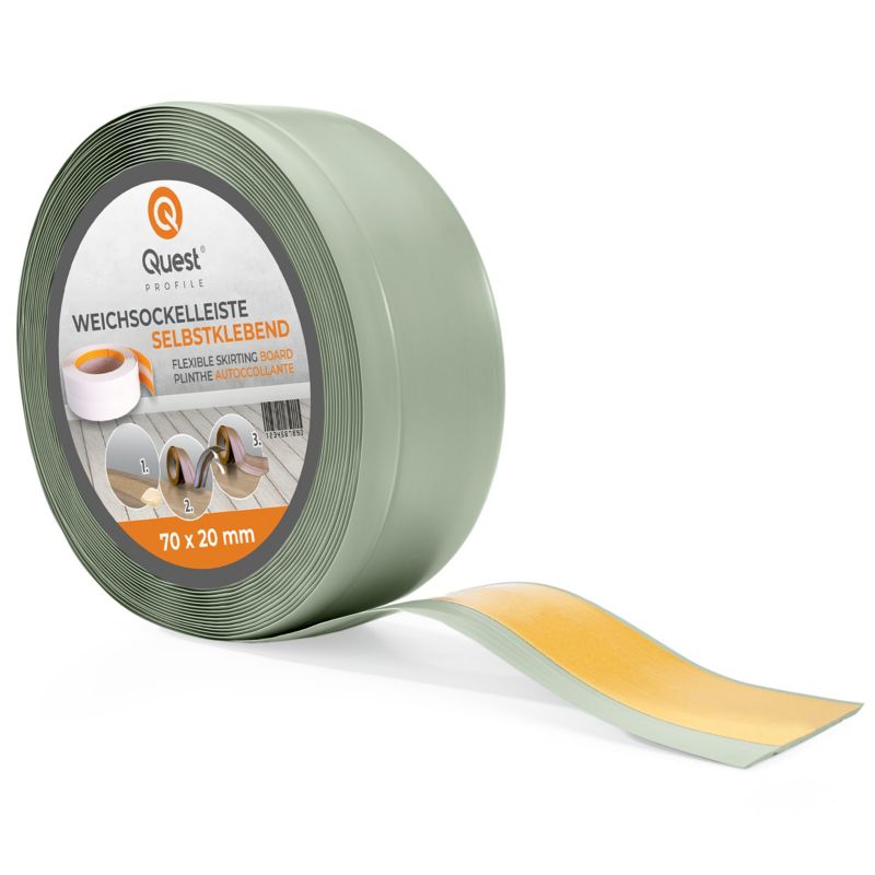 Listwa przypodłogowa PCV 70x20mm, QUEST, samoprzylepna elastyczna, miękka listwa podłogowa, cokołowa, jasnozielony, 25m