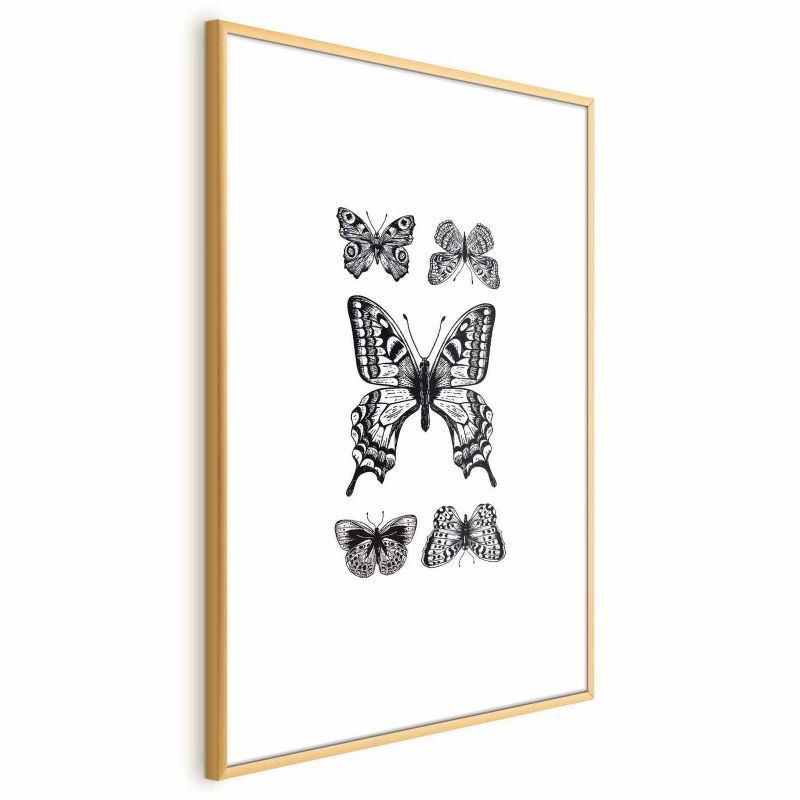 Plakat Artgeist Pięć motyli 60x90 cm z ramą złotą 1 szt