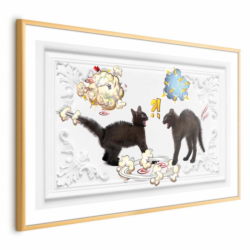 Plakat Artgeist Kocia kłótnia 90x60 cm z ramą złotą 1 szt