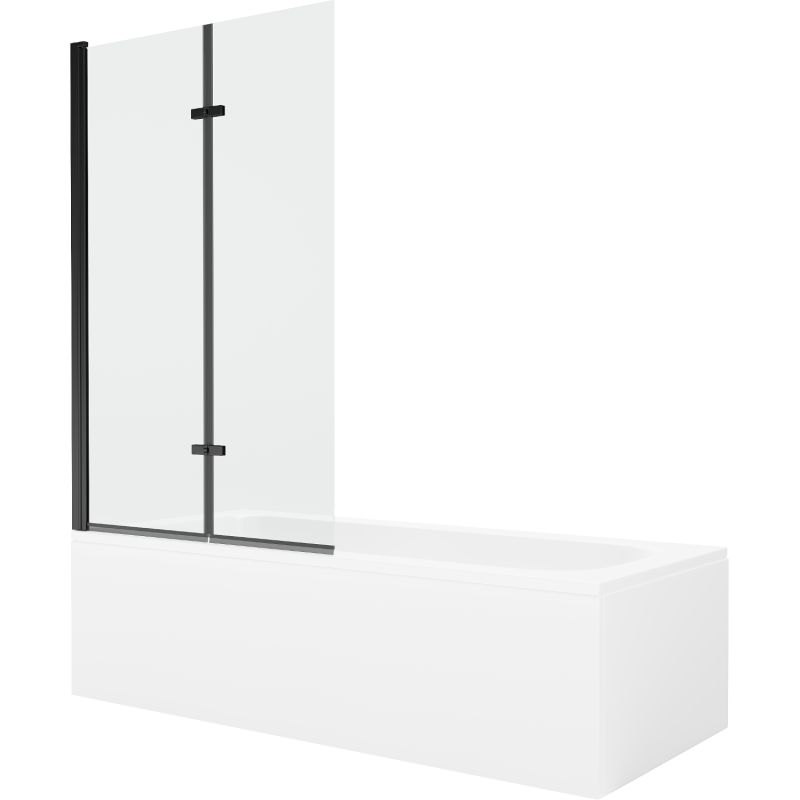 Wanna prostokątna Mexen Vega 170 x 70 cm z obudową i parawanem 2-skrzydłowym 100 cm transparent czarny 1 kpl.