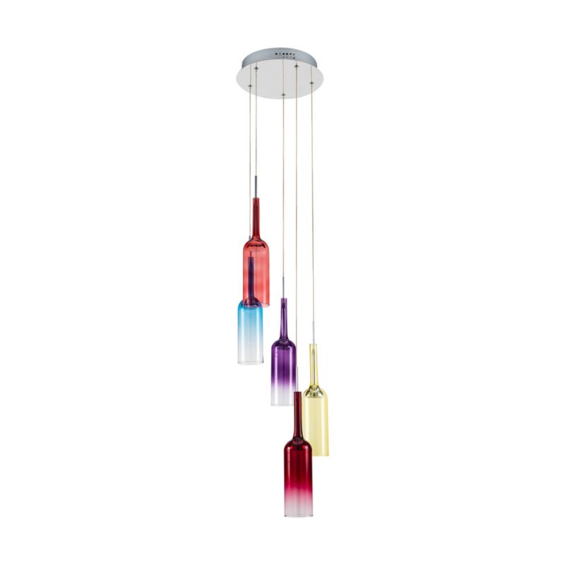 Lampa Wisząca SPOT Light 5xLED 3W Połączenie Chromu z Wielokolorowymi Kloszami, Polski Producent, 1 szt.