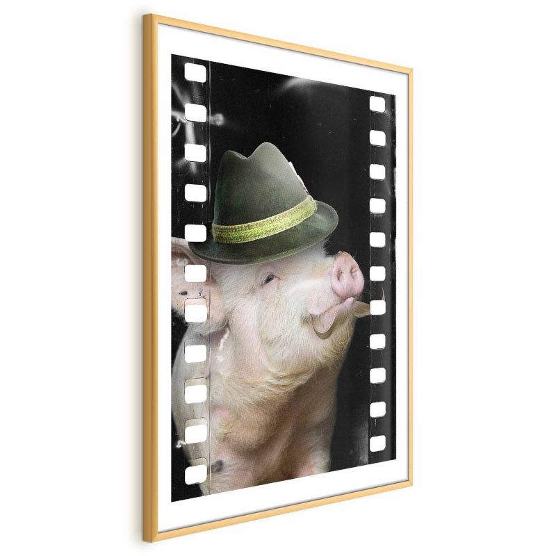 Plakat Artgeist Świnia z wąsami 29,7x42 cm z ramą złotą 1 szt