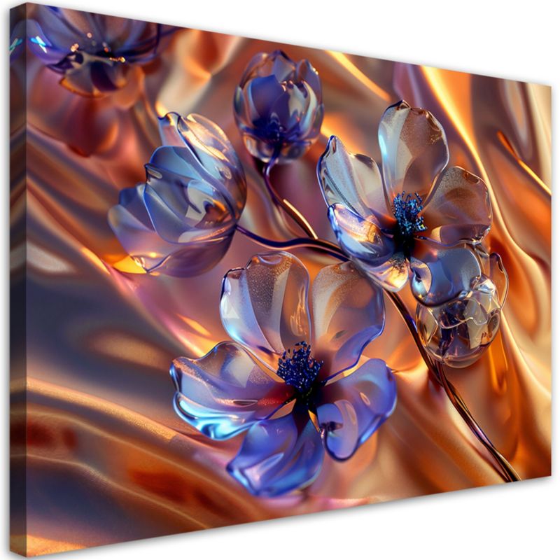 Obraz do salonu sypialni Feeby Ekskluzywne Szklane Kwiaty Złoty 120x80 cm 1szt