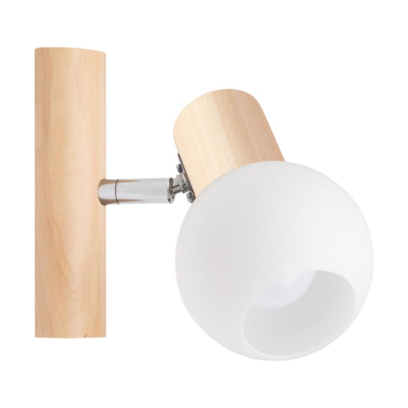 Drewniany Kinkiet SPOT Light 1xE14 Max.40W Naturalna Brzoza FSC, Biały Klosz, Polski Producent, 1 szt.