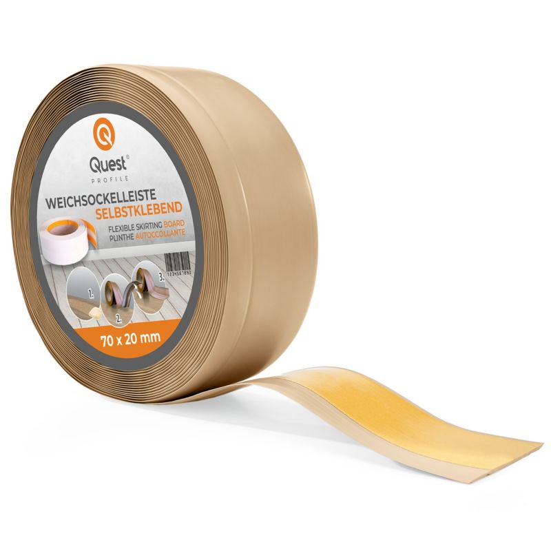Listwa przypodłogowa PCV 70x20mm, QUEST, samoprzylepna elastyczna, miękka listwa podłogowa, cokołowa, piaskowy, 15m